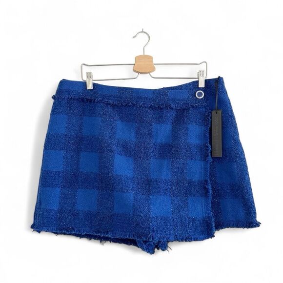 NWT House of Harlow Plaid Wool Blend Wrap Skort Shorts Skirt with Fringe Size XL - Picture 1 of 7